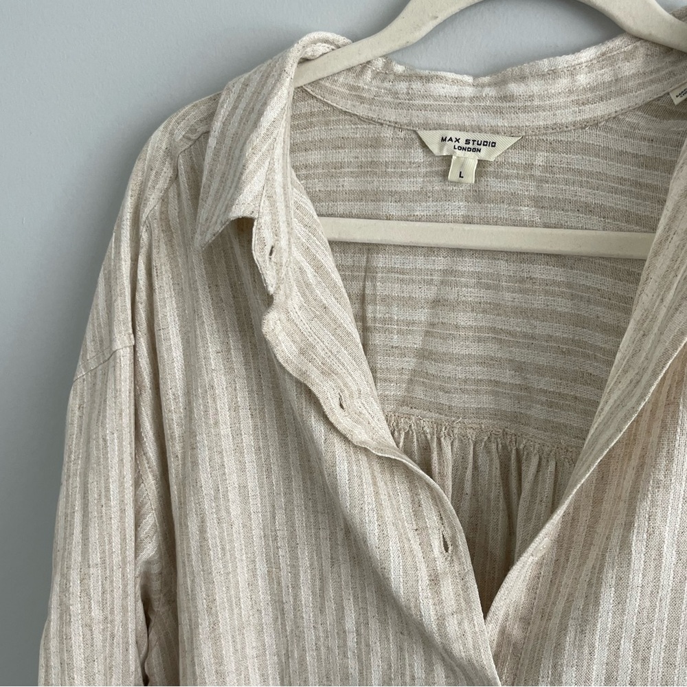 Max Studio Cream Striped Blouse NWOT